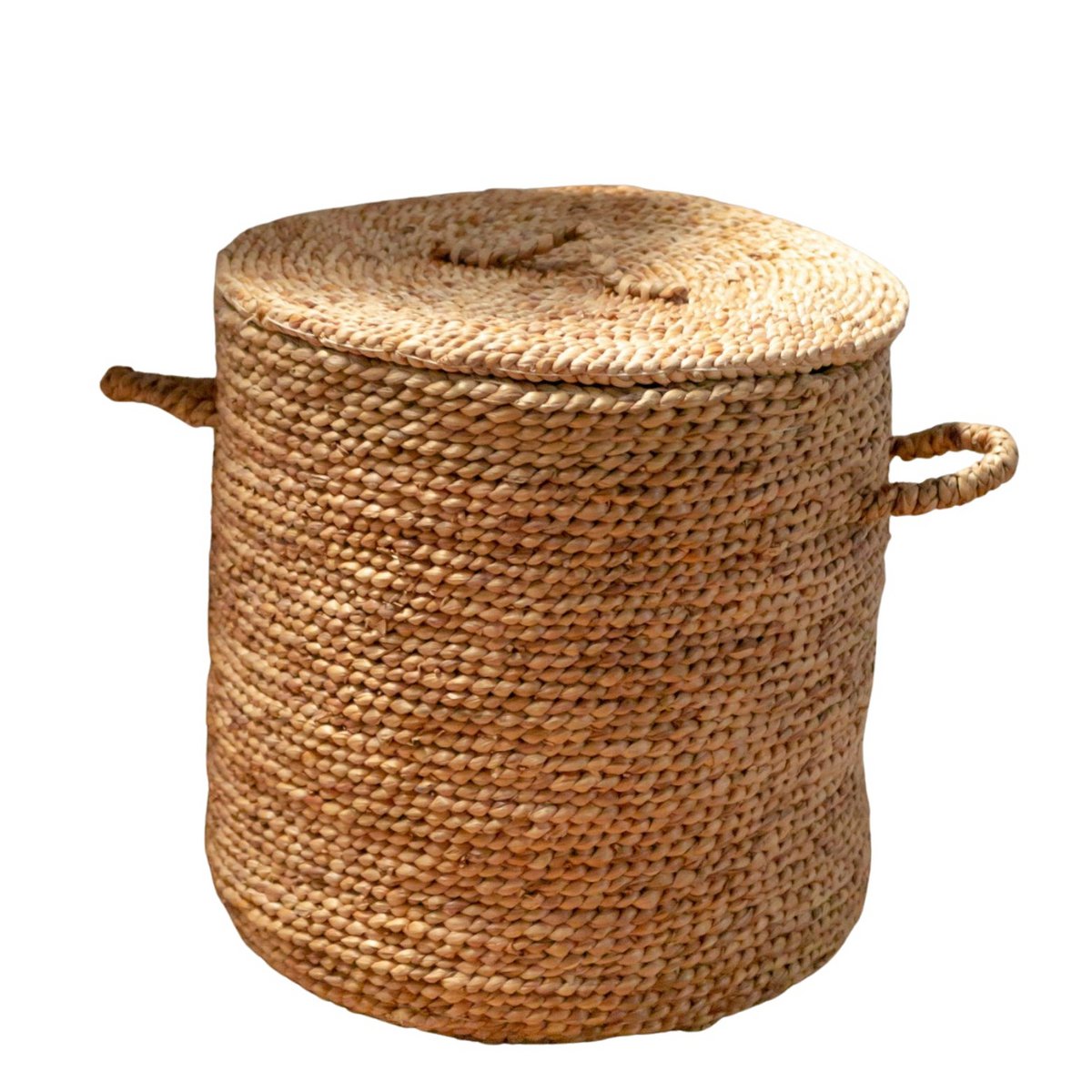 Decorasian Wasmand met deksel van waterhyacint – opbergmand groot - mand hocker 42cm x H=44 - voethoker - mand voor dekens, speelgoed en wasgoed
