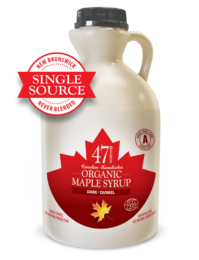 Organic maple syrup, Canada Grade A, dark and robust flavor, 1000ml bottle.