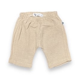 Beige baby pants with elastic waistband, suitable for infants and toddlers. Made from soft, breathable fabric for comfort.