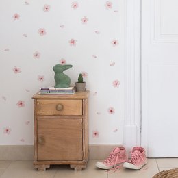 Wall sticker with watercolor cherry blossom design. Available in various color options and sheet quantities. Floral pattern with soft pink flowers.