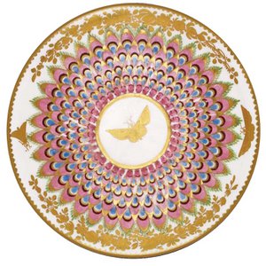 Teller aus Metall mit Schmetterling und Untertasse