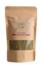 Refill pack of Guérande salt with herbs for grilling. Contains a blend of Guérande salt and aromatic herbs, perfect for seasoning grilled meats and vegetables.