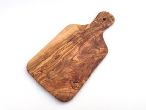 Schneidebrett mit Griff 29 cm Extraflach Extraleicht aus Olivenholz