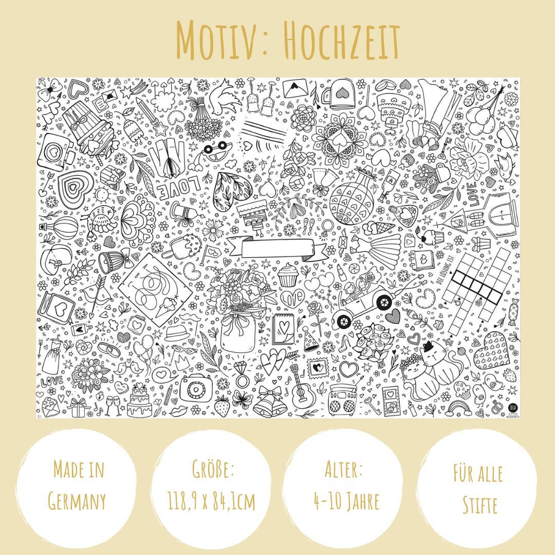 Ausmal-Tischdecke aus Papier - Motiv "Hochzeit"