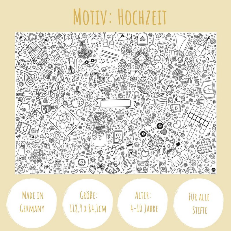 Ausmal-Tischdecke aus Papier - Motiv "Hochzeit"