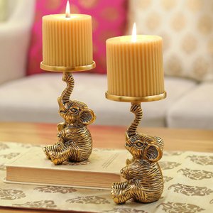 Stumpenkerzenhalter im Großhandel – Elefant aus Aluminium, Gold-Finish – 2er-Set