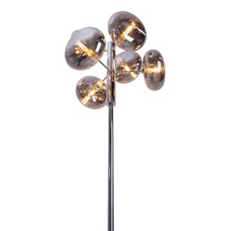 Tall floor lamp with smoky glass shades in a modern, minimalist design.