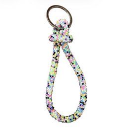 Colorful beaded keychain roll, multicolor glass beads, hand crocheted, fluor bright colors, loop design
