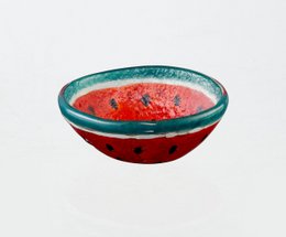  Small tropical bowl in black, green, and red watermelon design.