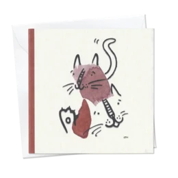 Whimsical cat-themed friendship card with a playful, illustrated design featuring a cat in shades of pink and black.