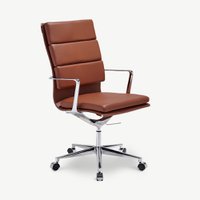 Maci Office Chair, Cognac Leather & Chrome