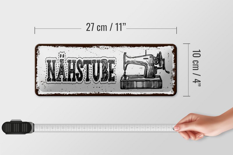 Blechschild Hinweis 27x10 cm Retro Nähstube Nähmaschine Deko Schild