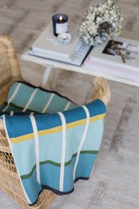 Alvin Deken Blauw, zacht jacquard gebreid katoen