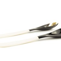 Großes schwarzes Hornbesteck mit Knochengriff
