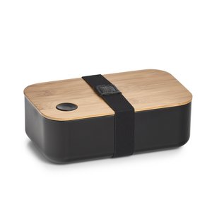 Lunch box, plastic/bamboo, black