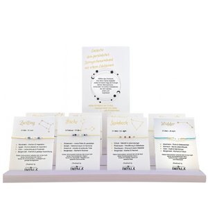Sternzeichenarmbänder aus Edelsteinen – Set mit 24 Armbändern & hochwertigem Holzdisplay