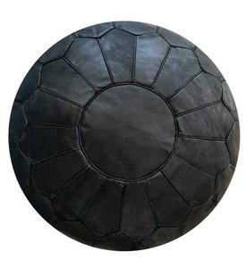 Leather pouffe - black (XL)