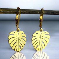 Prachtige oorbellen set met monstera hanger verguld | Handgemaakt | Ideaal geschenk - VINOHR-26