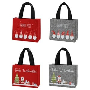 Gift bag Christmas decor made of felt, 4x, red/gray (b/h/t) 20x15x7cm