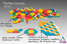 Geometryczne układanie płytek Pattern Blocks (250 sztuk) | Symetria mandali RE-Wood®