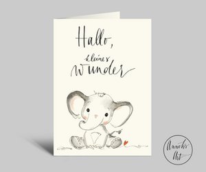 birth card | hello little miracle | sweet birth card | Folded card + envelope