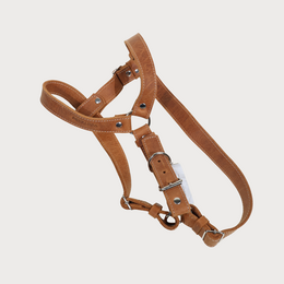  Leather dog harness, cognac brown, adjustable straps, metal buckles, pet accessory