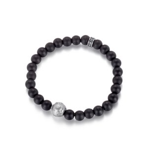 Matte Black Beaded Bracelet with silver earth Charm
