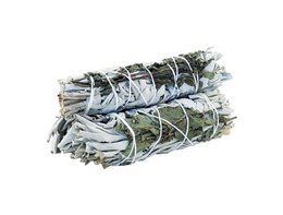 White sage and rosemary smudge stick, 10cm long, used for cleansing and purification rituals.