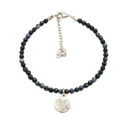 Silver-toned charm bracelet with black beads, featuring a heart-shaped charm with the text "Be Yourself" engraved on it. The bracelet has an adjustable chain for a customized fit.