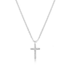 A delicate 18K white gold cross pendant necklace with sparkling diamonds, perfect for everyday wear or special occasions.