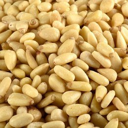 Organic pine nuts, cream colored, oval shaped kernels, bulk 2.5kg kraft paper bag, natural dried fruit