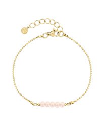 Delicate gold-tone bracelet with pink beads, perfect for layering or wearing alone.