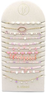 S-B6.4 ANK221-132-4 S. Steel Anklet Set on Display 12pcs - Pink