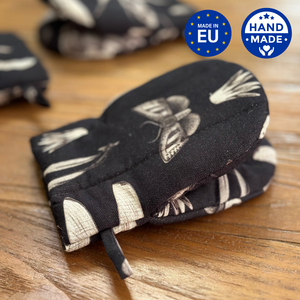 Ofenhandschuh klein mit doppelter Wollfüllung, 100 % Baumwolle, bedruckt | Samen Kohlenstoff