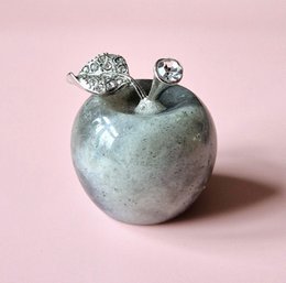  Small decorative gemstone apples in various colors including labradorite, quartz, and tiger's eye. The apples feature rhinestone accents and measure approximately 3x3 cm.