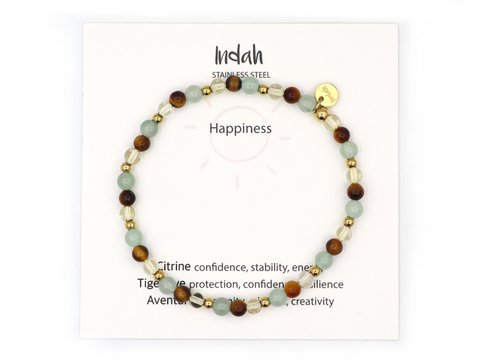 Natuursteen armband Happiness, zilver en goud