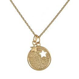 Gold-toned necklace with heart-shaped charm and star pendant. Delicate and stylish accessory.