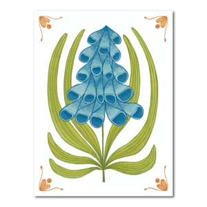 Toffe tegel met blauwe bloem en oranje details