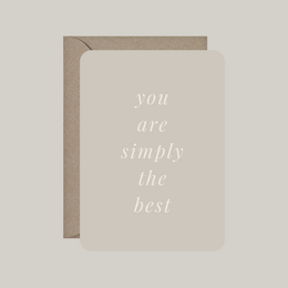  Beige card with "you are simply the best" text, brown kraft envelope, greeting card