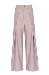  "Wool trousers with front pleats in a soft pink color, made in Italy. Featuring a high-waisted, wide-leg silhouette for a stylish and comfortable fit."