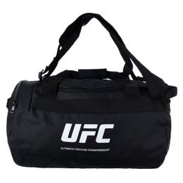 Large black sports bag with UFC logo, suitable for gym, training, and weekend use. Features multiple pockets, durable and practical design, 57L capacity.