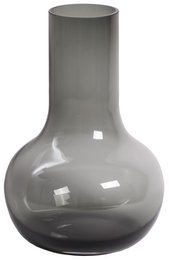 A tall, cylindrical gray glass vase with a wide, rounded base and a narrow neck. The vase has a simple, minimalist design and appears to be made of high-quality, durable glass.