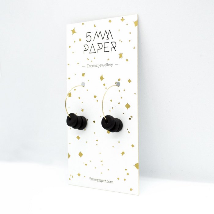Gold Hoop Earrings - Black Disk Beads