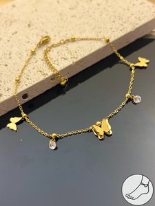 Steel golden butterfly ankle chain