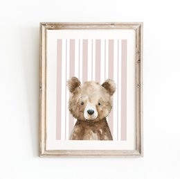  Cute bunny poster with pink balloon, perfect for a girls nursery or room. Features a whimsical illustration of a rabbit with a pink balloon.