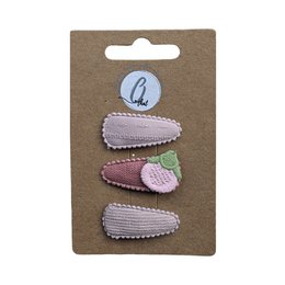  Peach pink nude baby hair clips set, soft fabric textured design, three pieces, gentle kids accessories