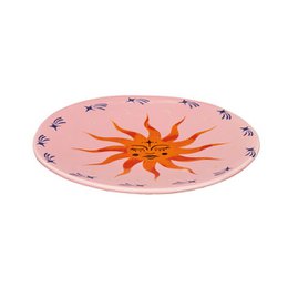 Decorative solar-powered bowl with a vibrant sun design in orange and pink tones. Measures approximately 20cm in diameter.