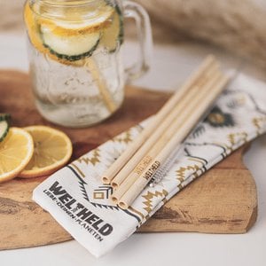 Bamboe rietjes set van 12 + zakje