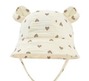 Hydrofiele zonnehoed voor baby - Beige met Hartjes