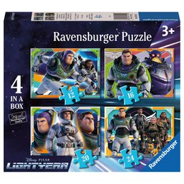  Disney Lightyear puzzle set, four puzzles, colorful space theme, cartoon characters, children's puzzle collection.